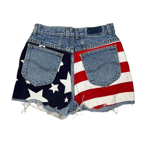 Lee VTG Reworked USA Flag High Rise Cut Off Frayed Denim Jean Shorts 6/8 - Picture 1 of 7